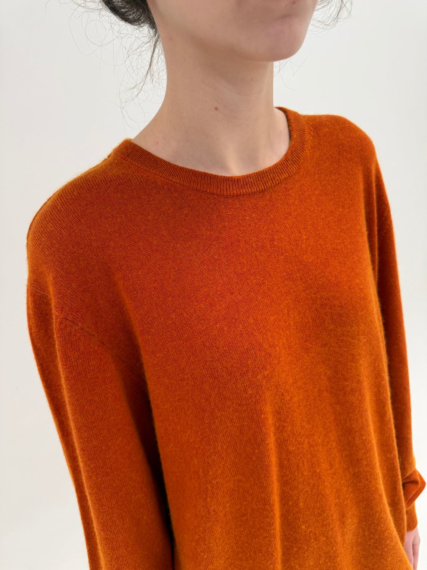 Pulover plus size burnt orange din cașmir și mătase naturală