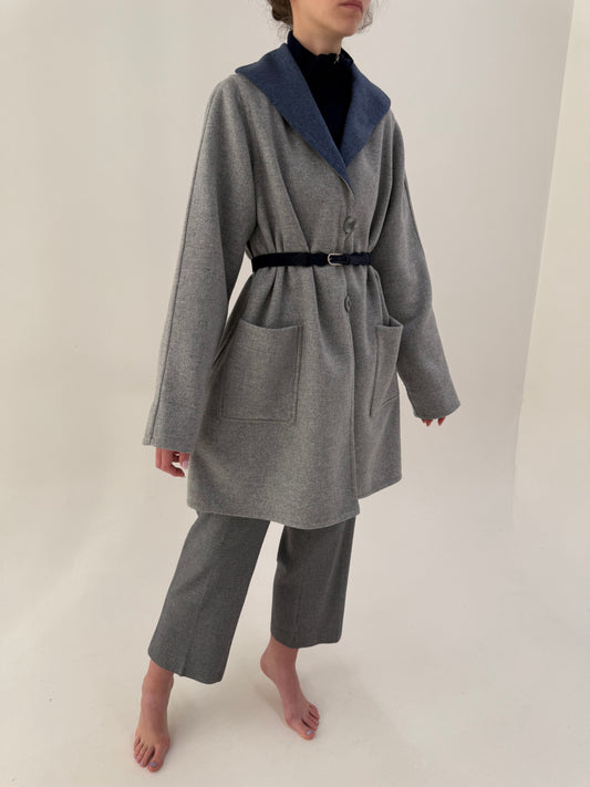 Palton high end stone gray din stofă excepțională de lana cu fața dublă