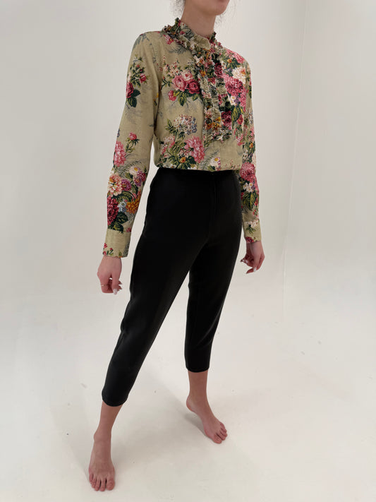 Pantaloni forest green petite cu talie înaltă din lanita extrafina de primăvară