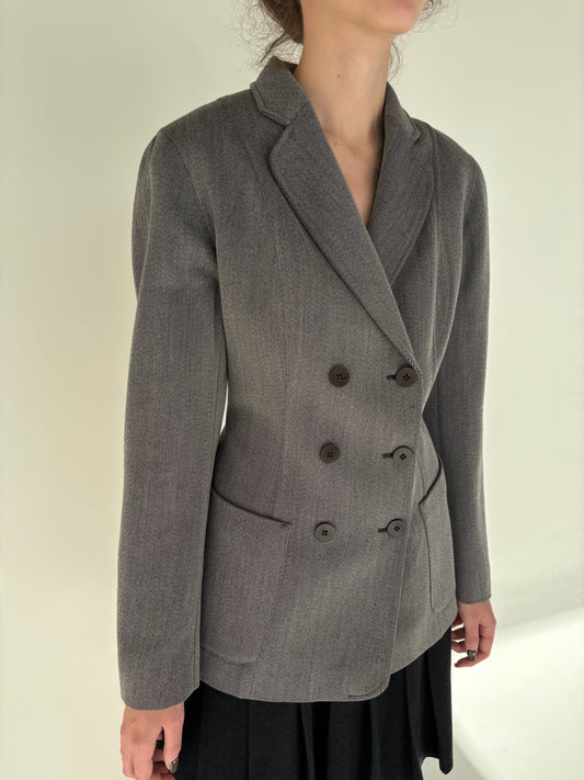 Sacou Max Mara din stofă de lana extrafina texturată cu închidere dublă