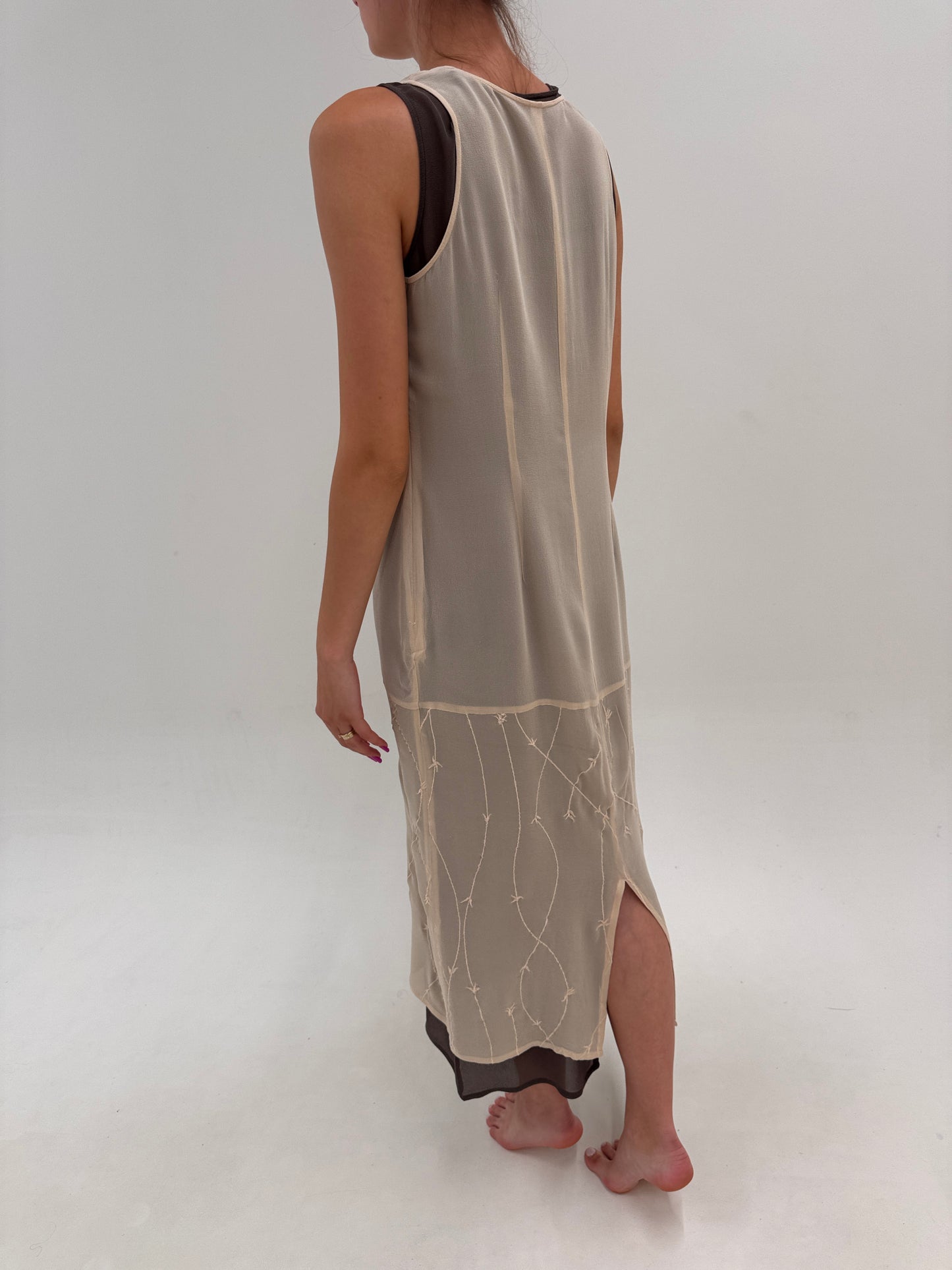 Rochie maxi in stil Jil Sander din 2 rânduri de mătase naturală