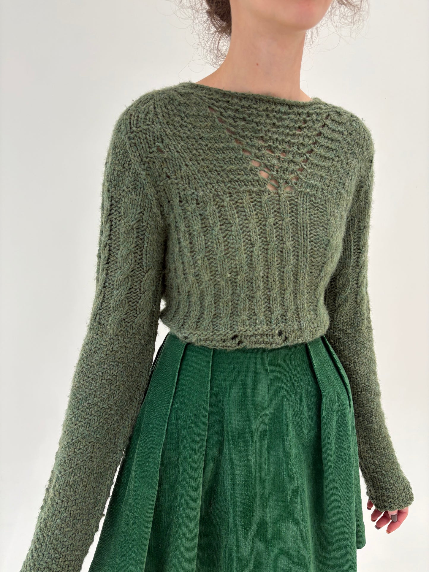 Pulover high end Italian forest green texturat din lana extrafina de gramaj mare