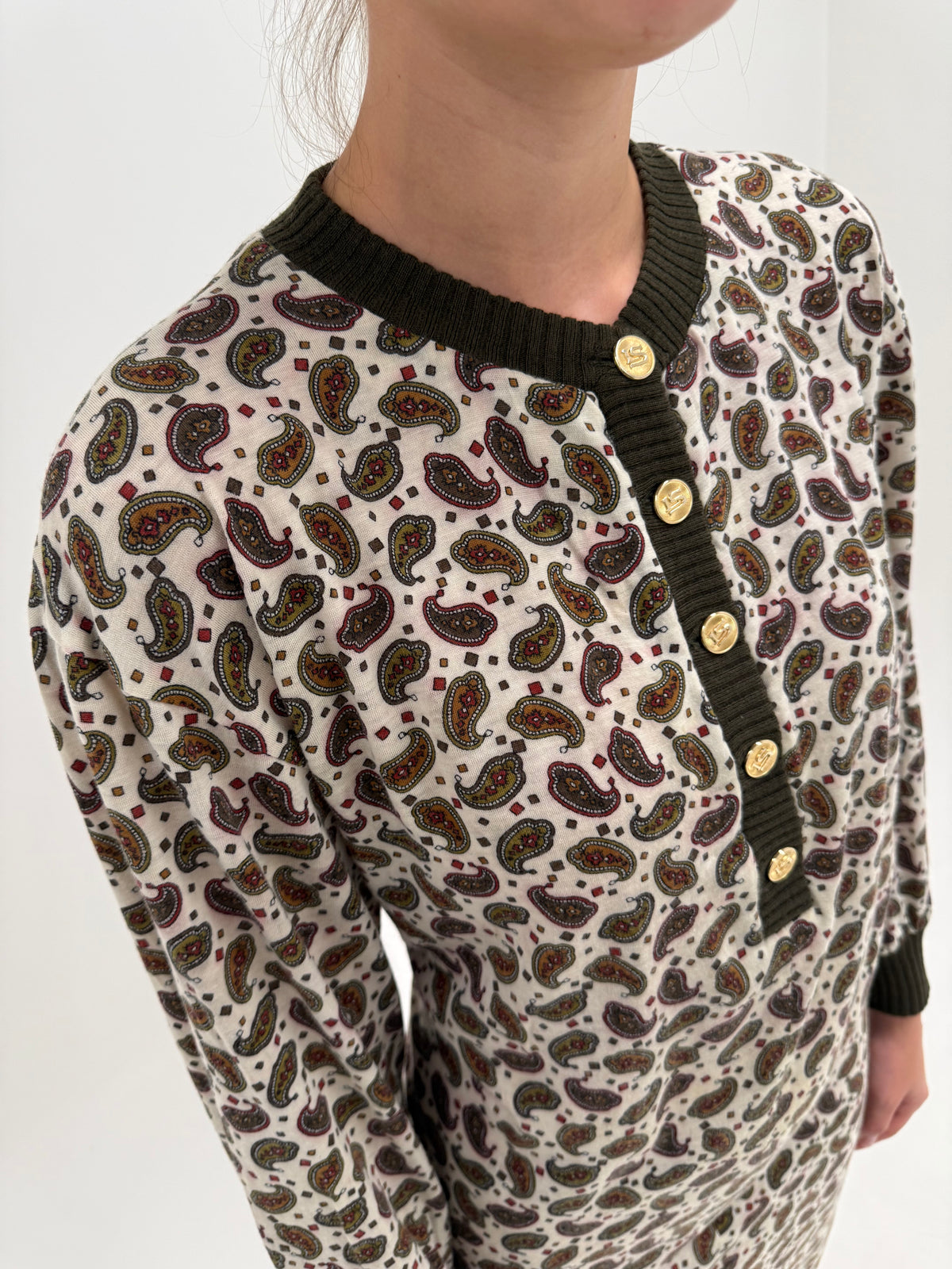 Rochie vintage Luisa Spagnoli din lana extrafina cu print paisley în croi retro modern