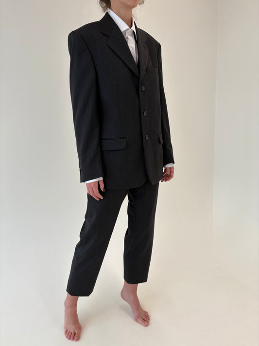 Costum italian charcoal gray din 3 piese și lana extrafina