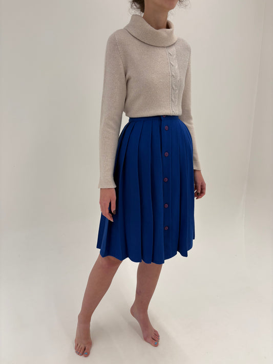 Fustă vintage plisată albastru regal din lana extrafina cu talie ultra înaltă