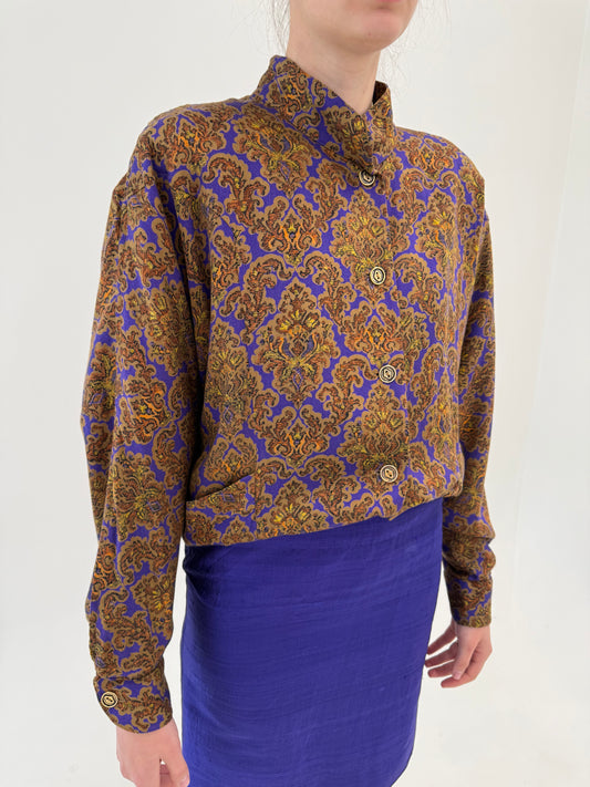 Geacă vintage în croi retro modern cu print și stand collar