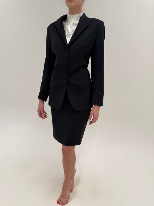 Deux piece Burberry business clasic cu sacou cambrat și fustă creion Navy blue