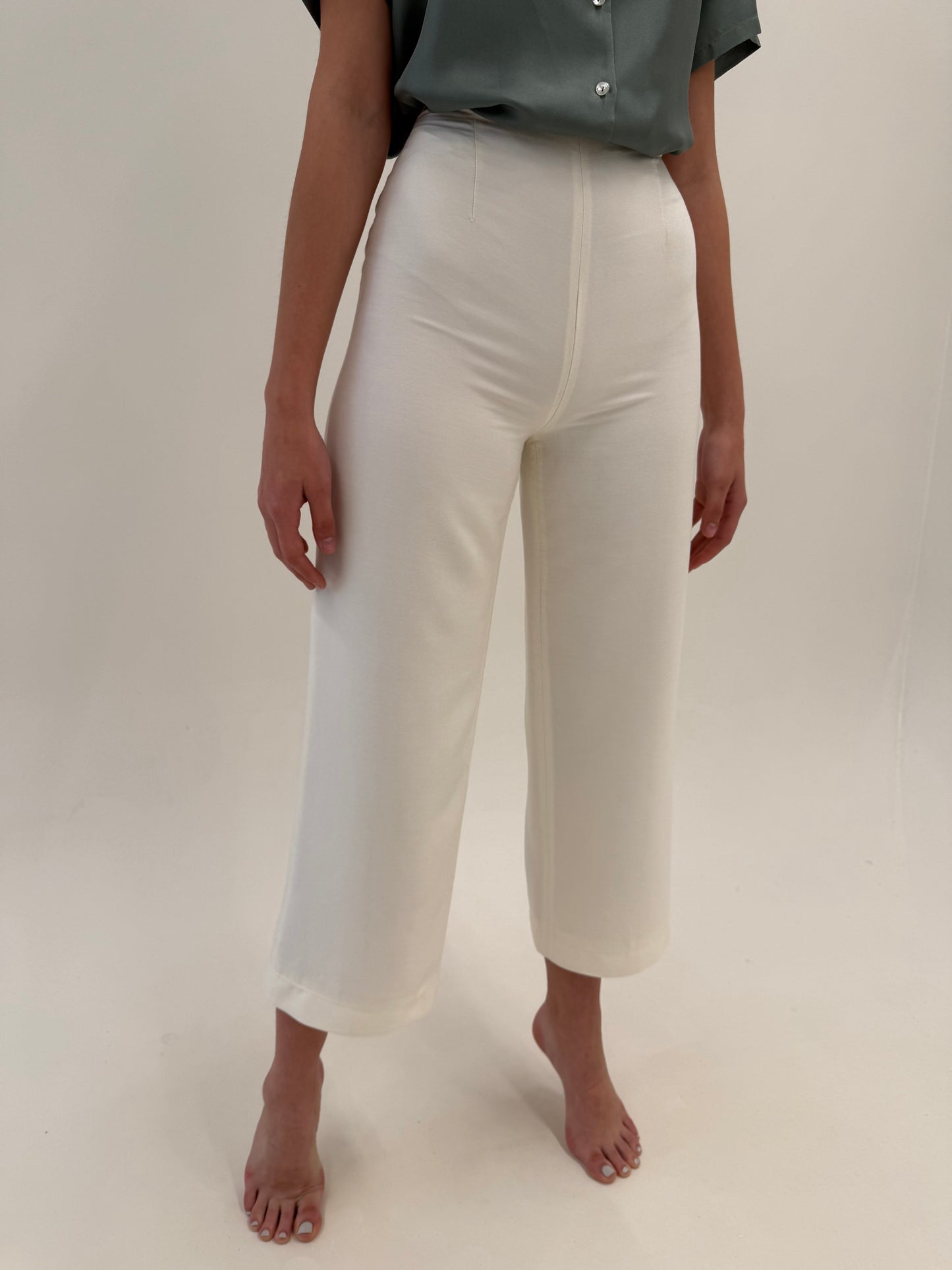 Pantaloni Valentino panza de mătase naturală și vascoza cu talie ultra înaltă petite