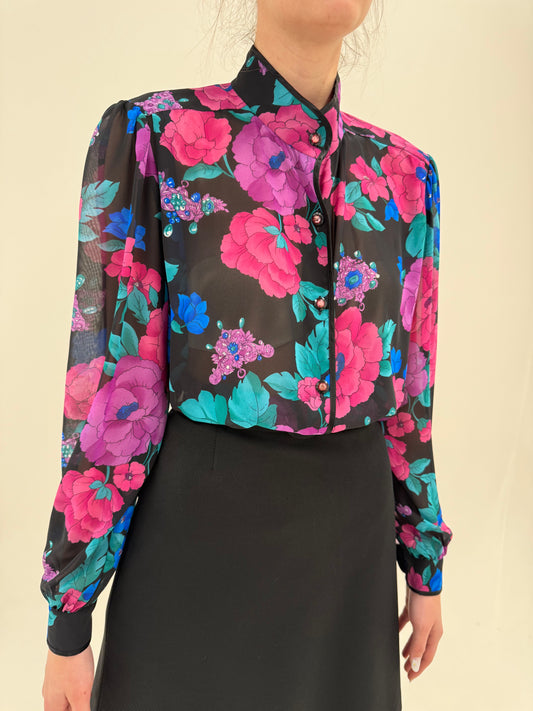 Cămașa vintage de brand luxury Delmod cu print floral superb