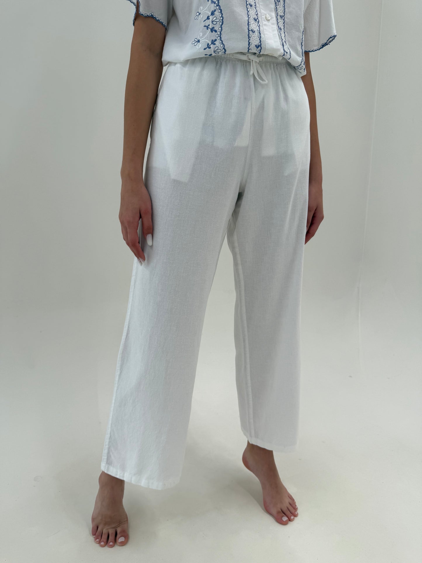 Pantaloni super vaporoși din pânză de in și bumbac în croi drept
