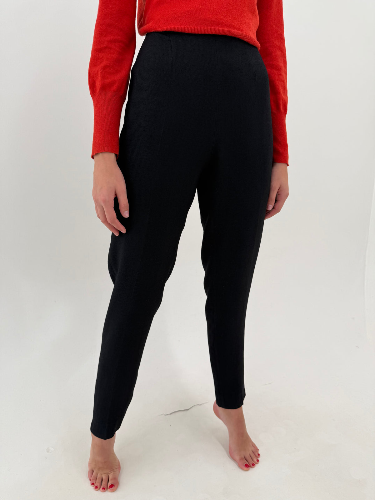 Pantaloni tall țigaretă din lanita extrafina cu talie ultra înaltă
