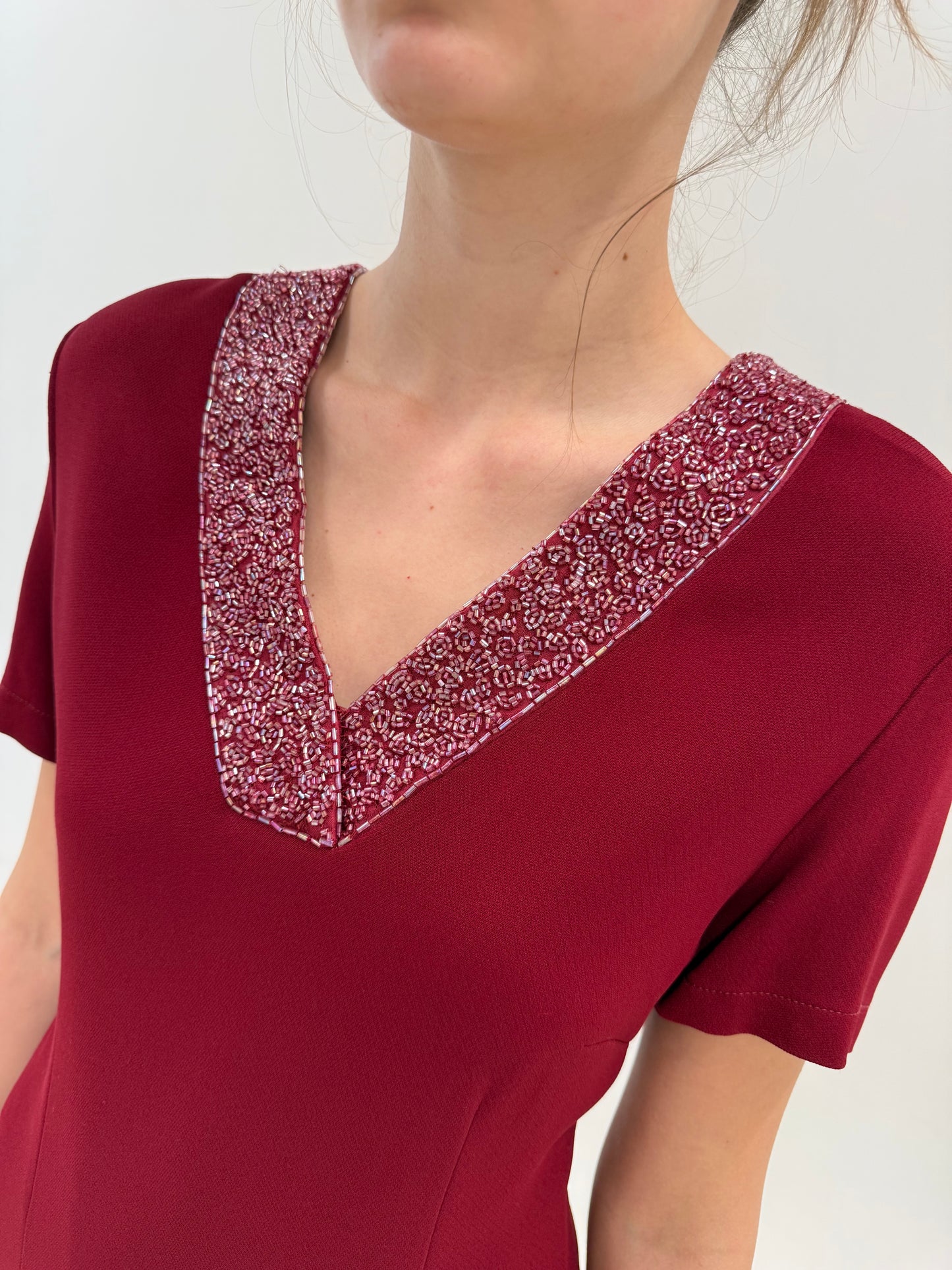Rochie luxury burgundy Luisa Spagnoli cu aplicații manuale delicate