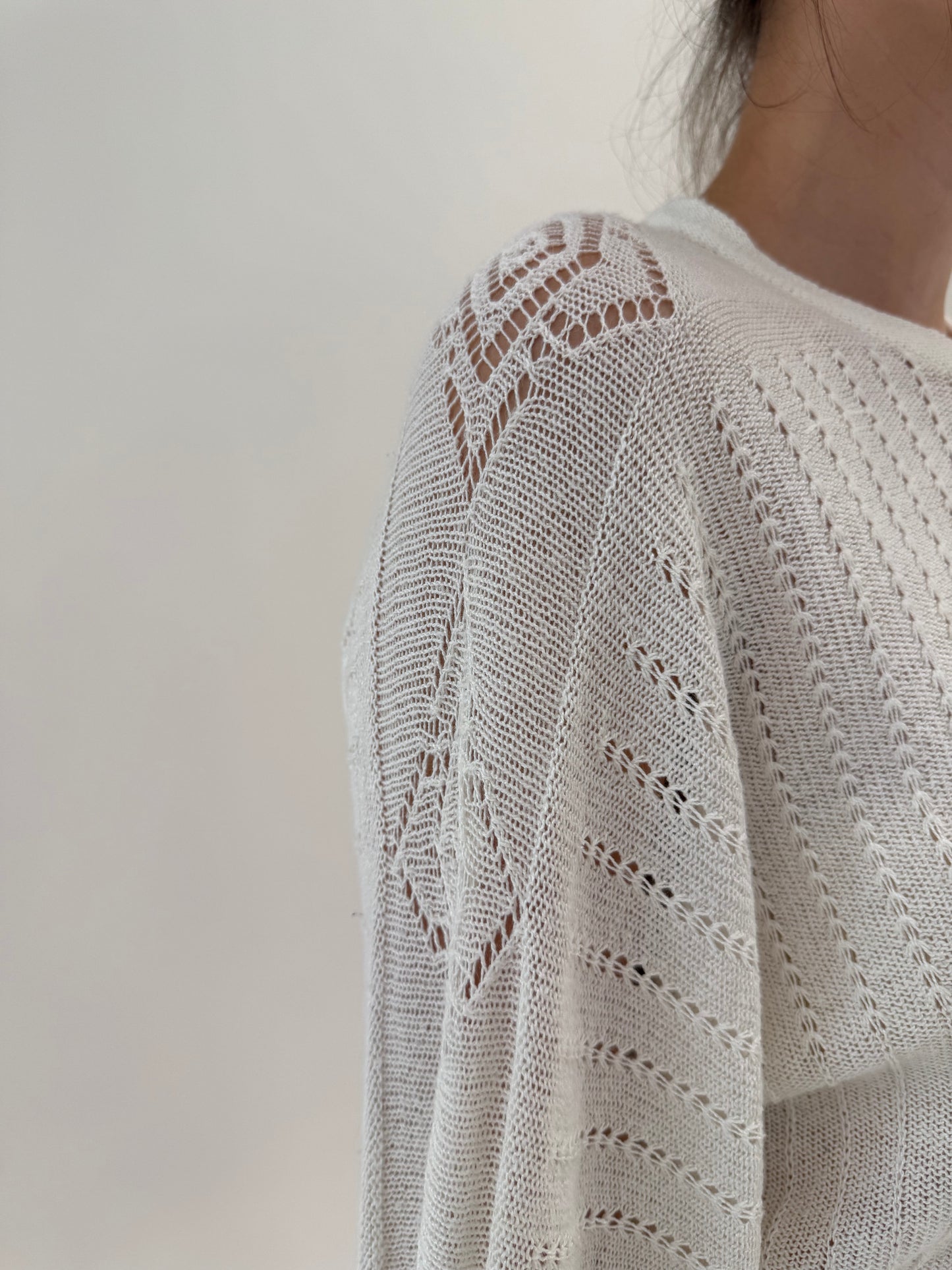 Cardigan vintage cambrat de vară din jerse natural dantelat cu mânecă amplă fluture