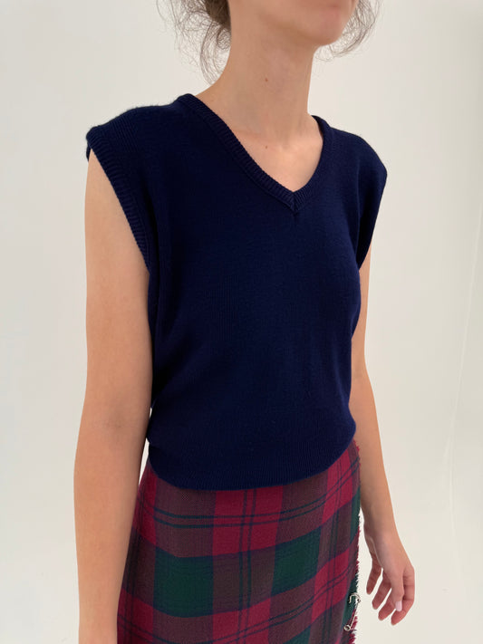 Top/ vesta italiană albastru cerneală din lana extrafina în anchior