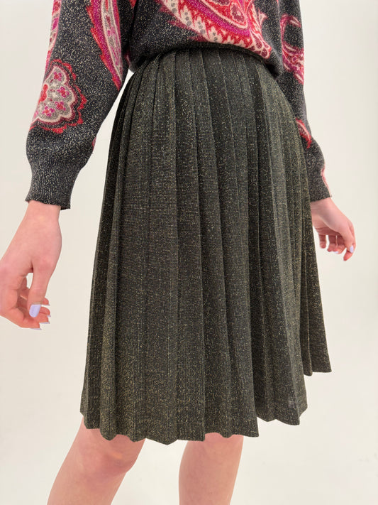 Fustă vintage plisată neagră din tricot de lana extrafina cu lurex auriu de la zi la seară