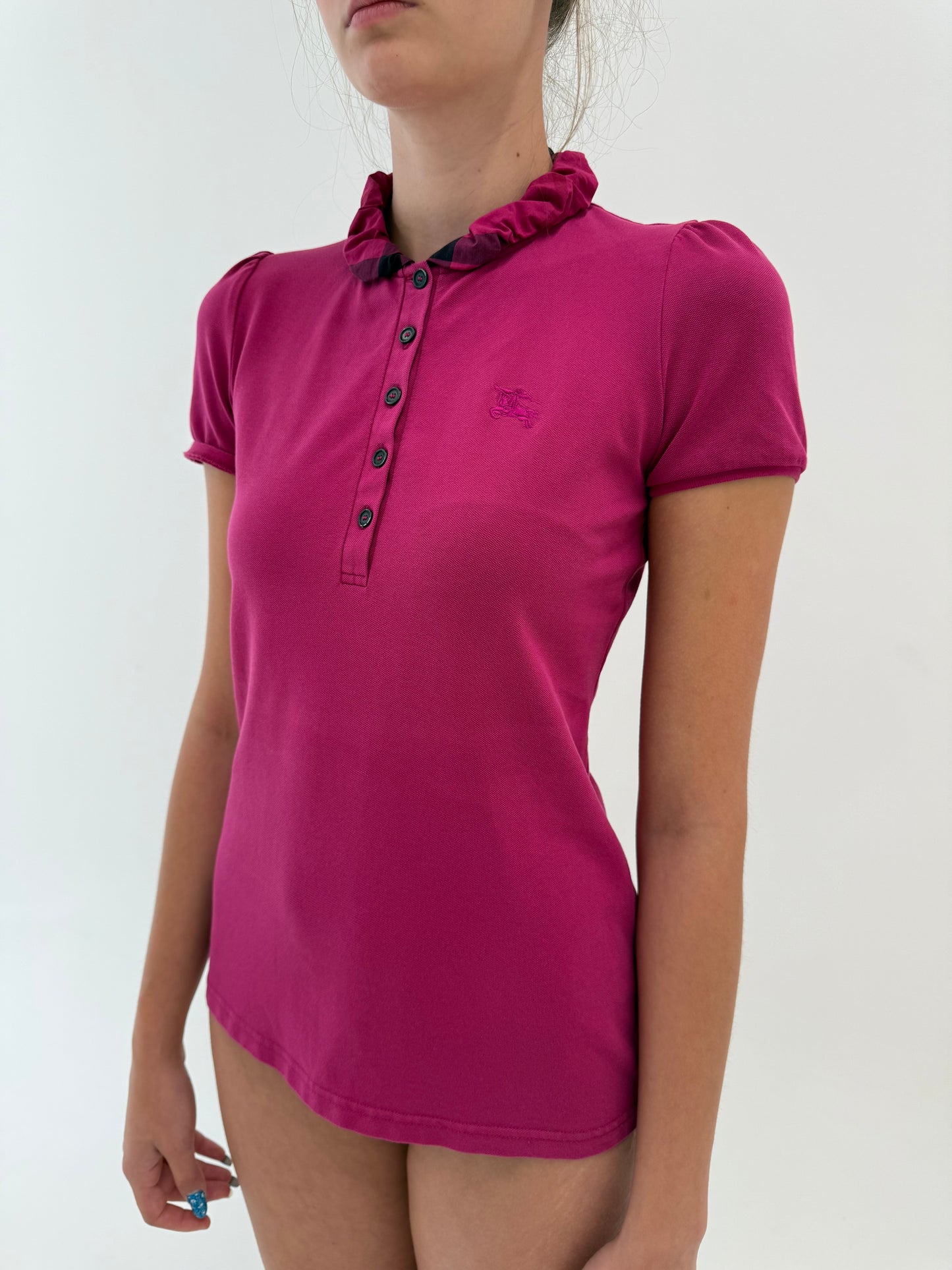 Top Burberry polo magenta din bumbac pique feminin