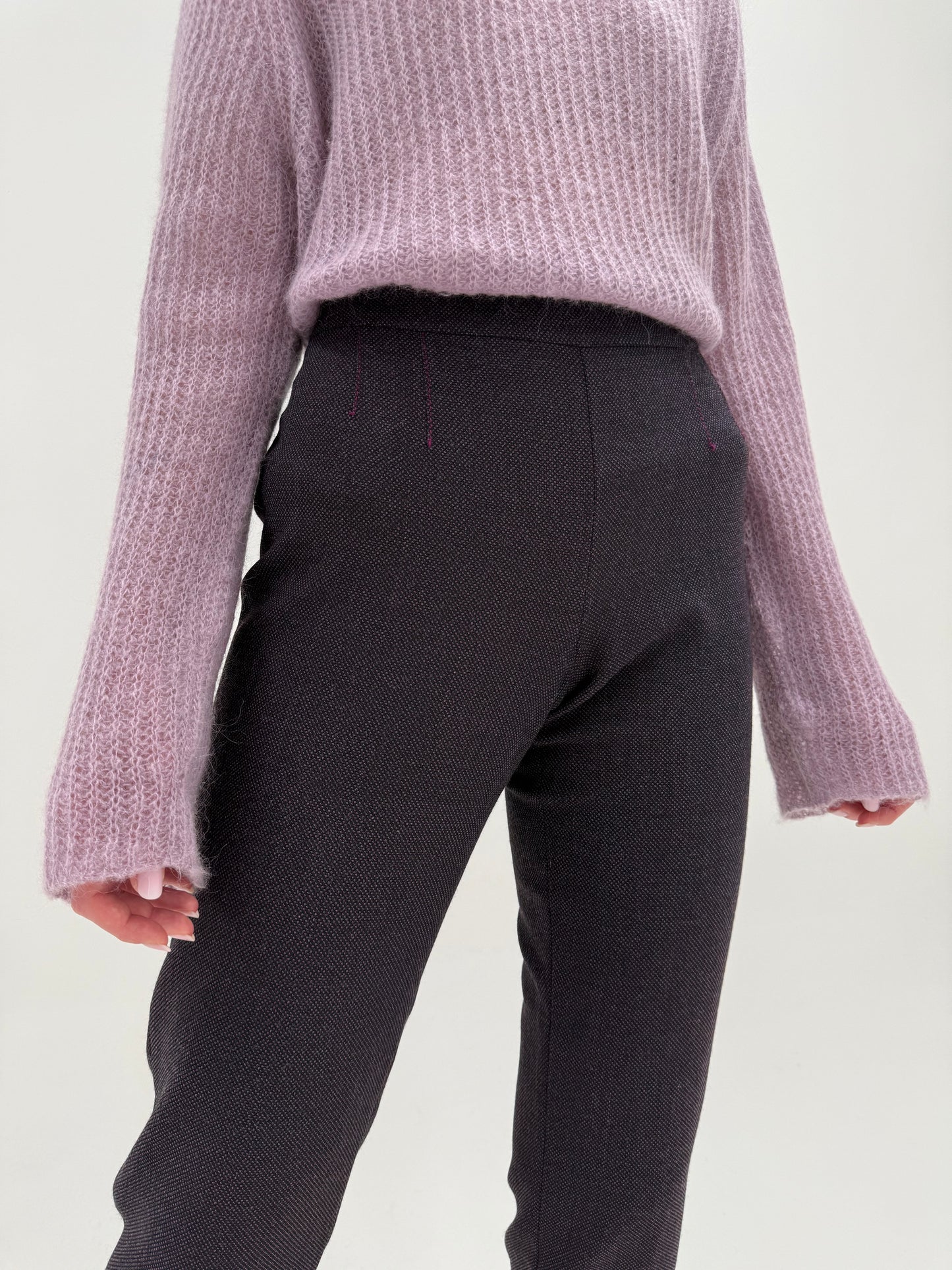 Pantaloni italienești tigareta din stofă texturată de lana extrafina confort