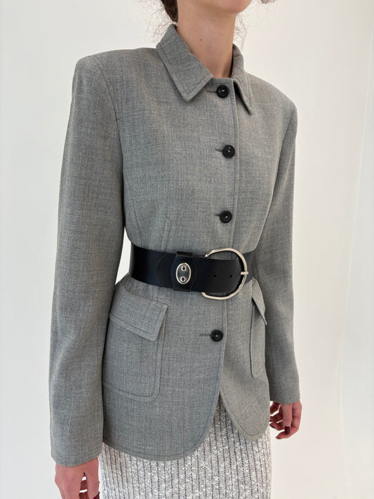 Jacheta light gray din lana extrafina in croi ușor cambrat