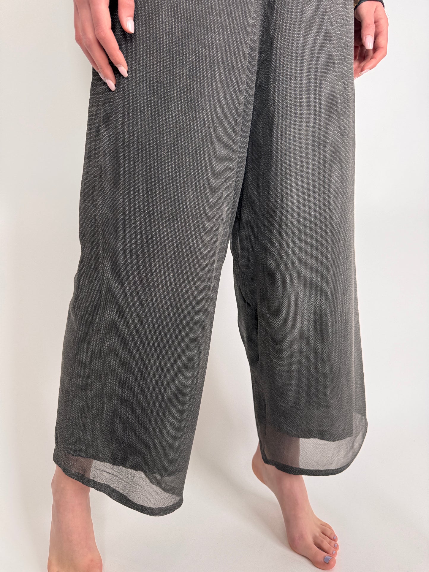 Pantaloni palazzo din mătase naturală mată texturată cu talie ultra înaltă