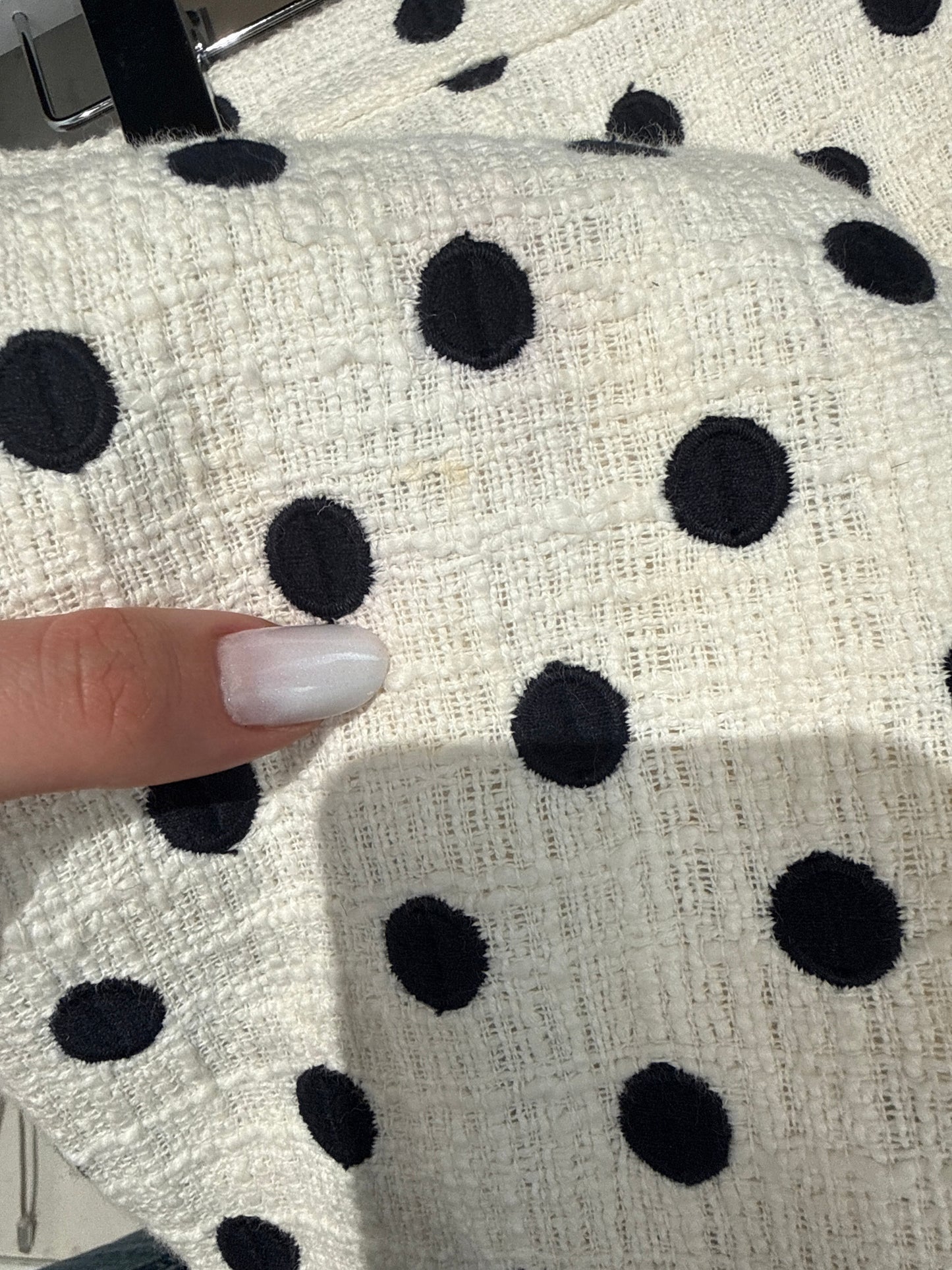 Fustă cu talie înaltă din tweed de bumbac cu buline