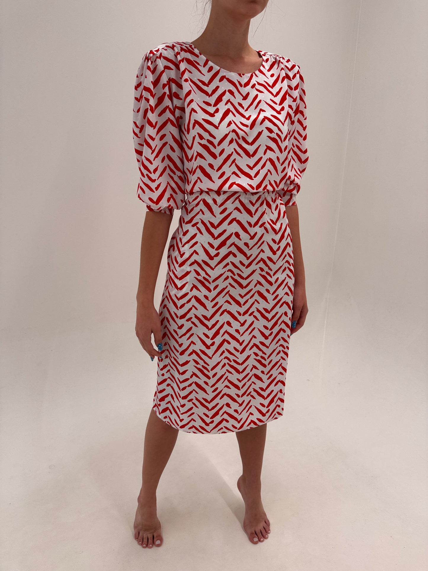 Rochie vintage italiana nouă cu etichetă din mătase naturală cu talie elastică