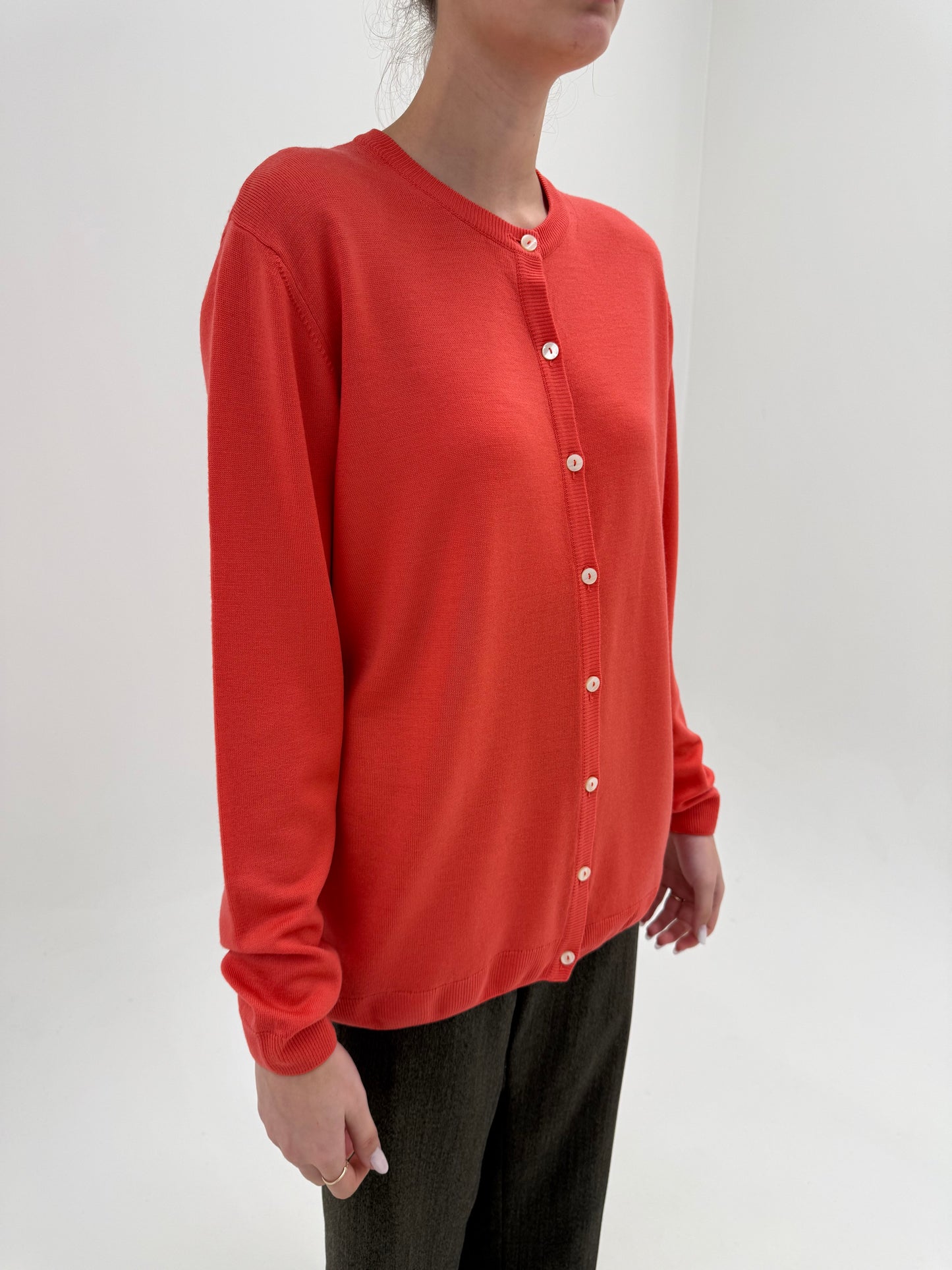 Cardigan din lana pura extrafina merino tasmaniana coral orange