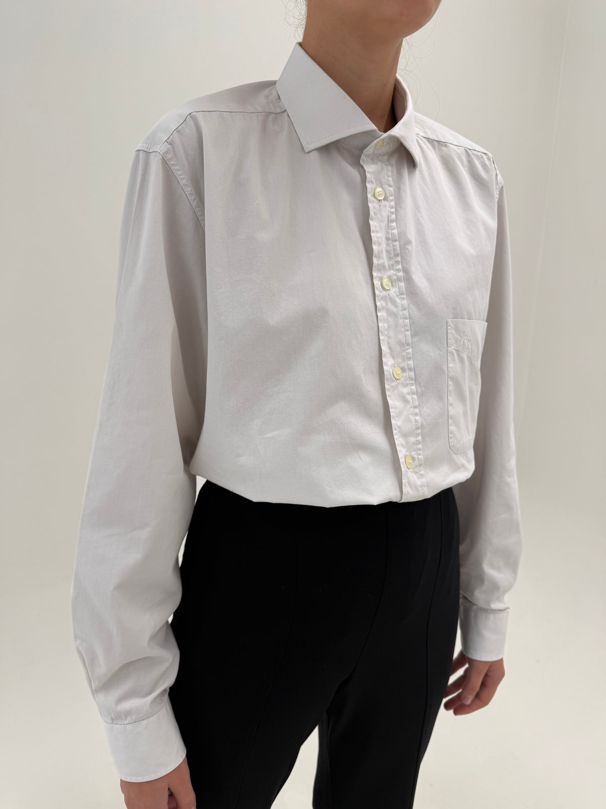 Cămașa Valentino vintage off white din poplin gros de bumbac