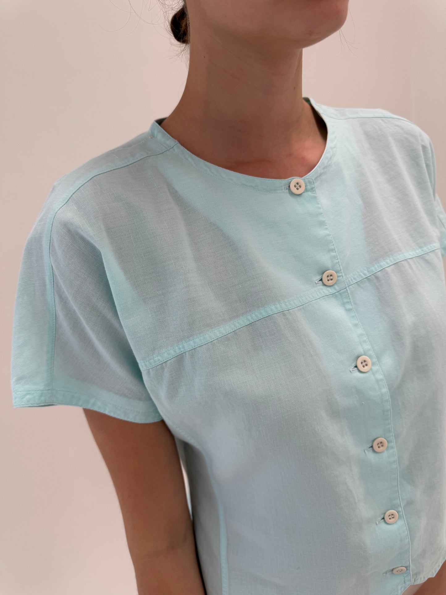 Top vintage mint green in croi retro modern din panzica de in și bumbac