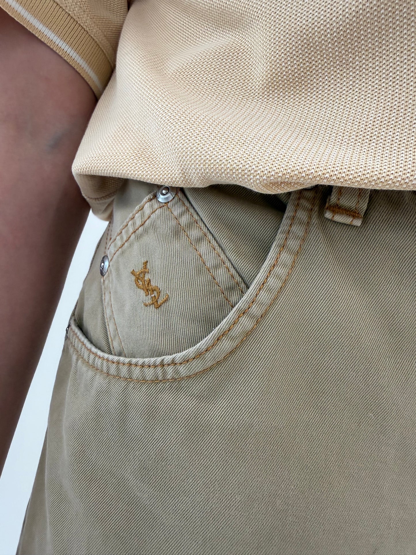Pantaloni vintage Yves Saint Laurent camel petite din bumbac