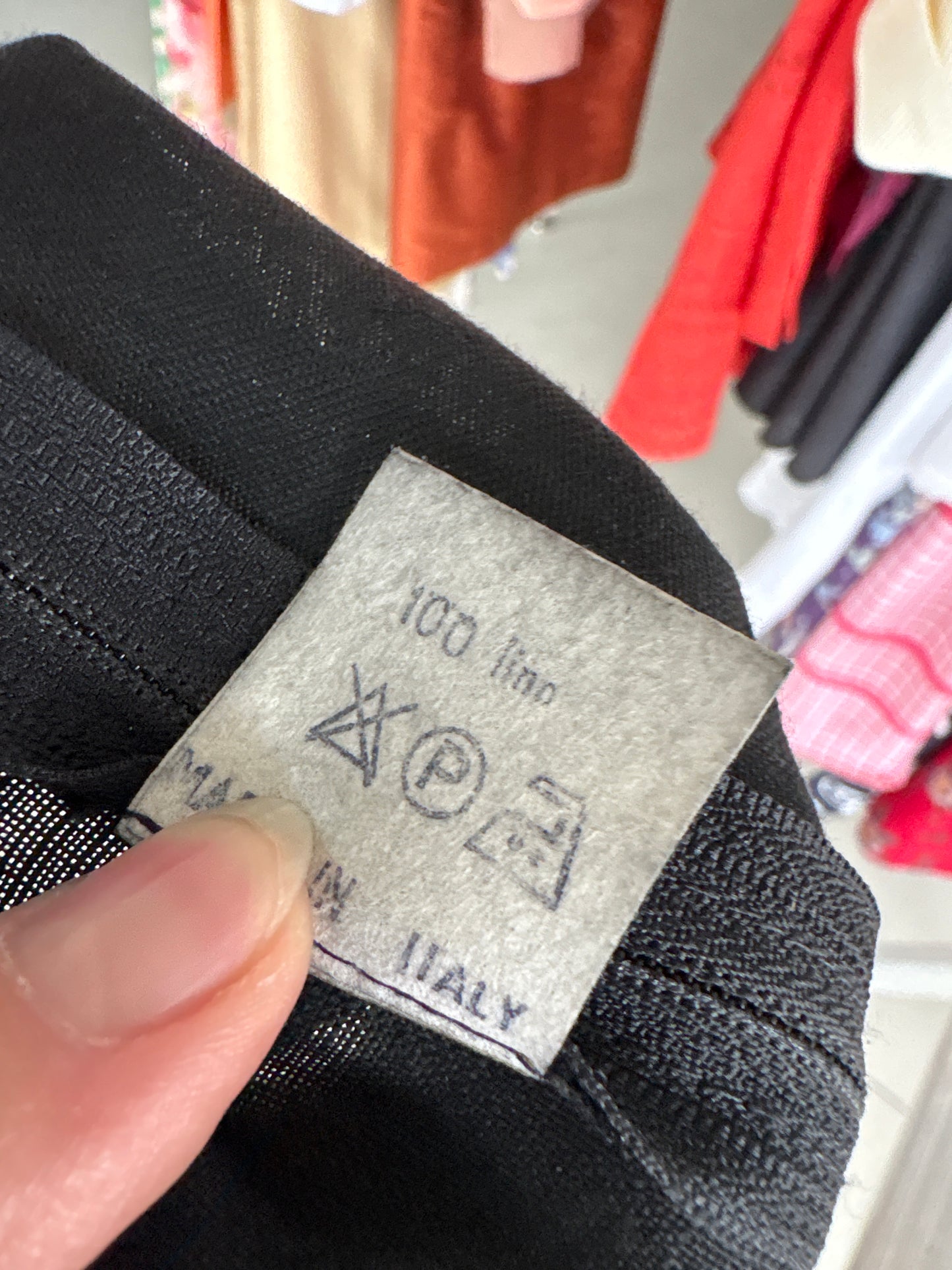 Pantaloni negri italienești din in cu talie extrem de înaltă