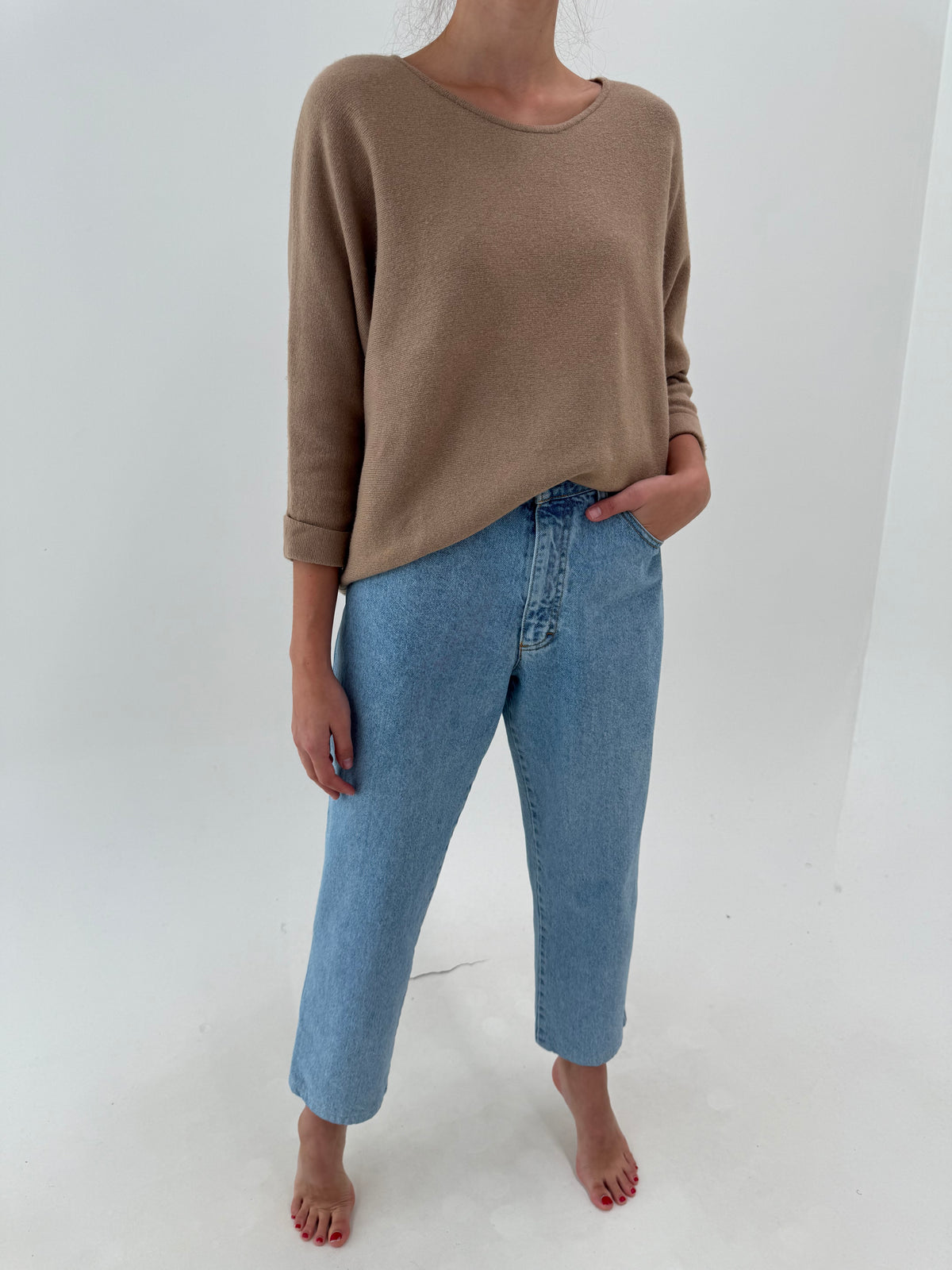 Jeans vintage italinesti high end excepționali cu talie ultra înaltă din jeans gros