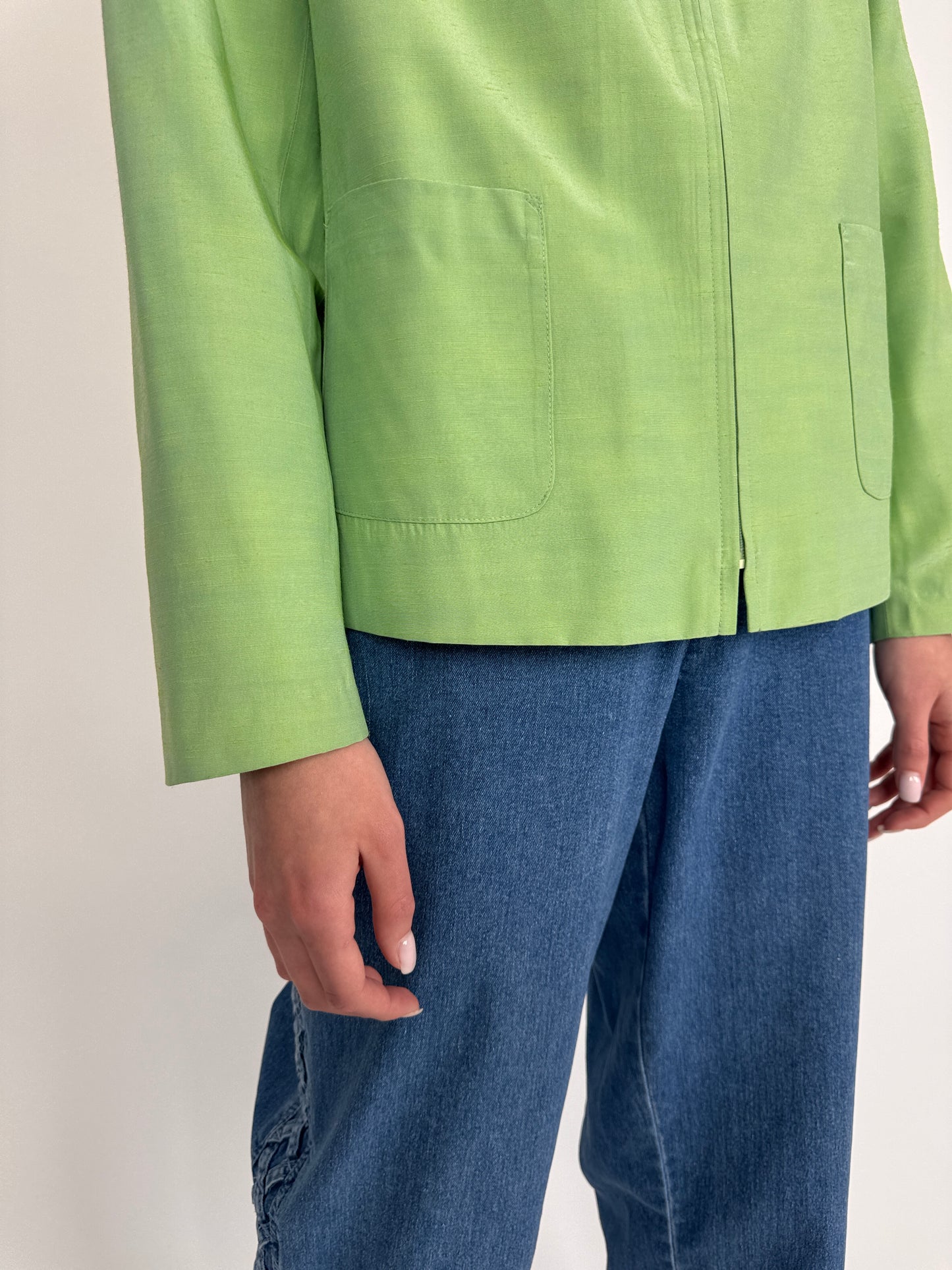 Sacou vintage verde crud din pânză extrafina în croi minimalist
