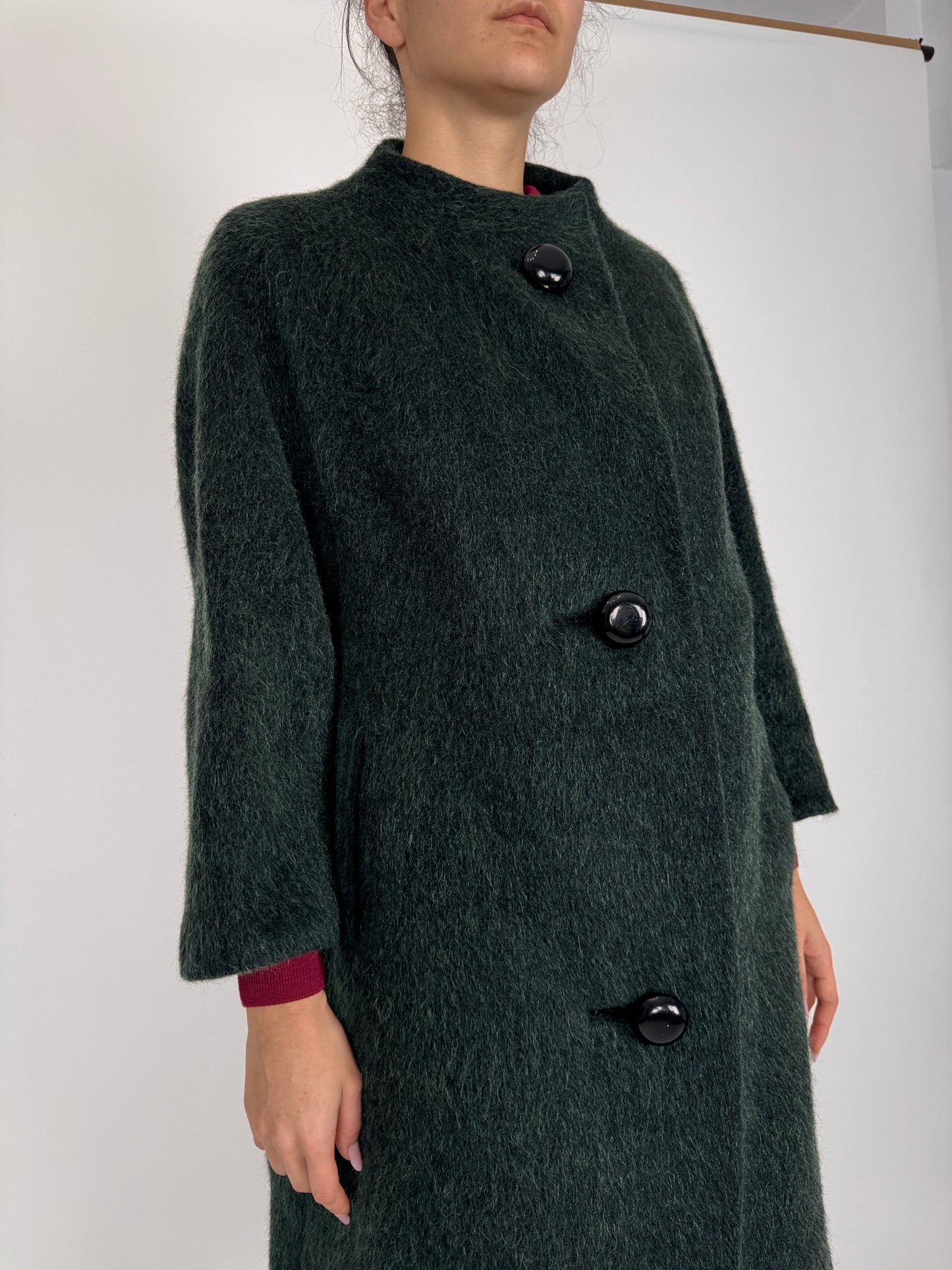 Palton vintage dark green din stofă groasă de lana și mohair