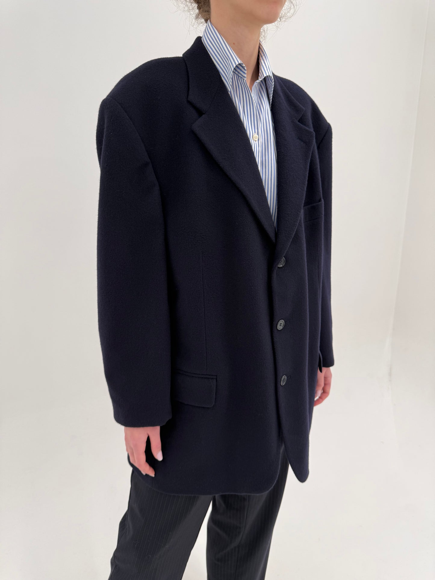 Sacou plus size în croi actual din stofă groasă de lana cu cașmir