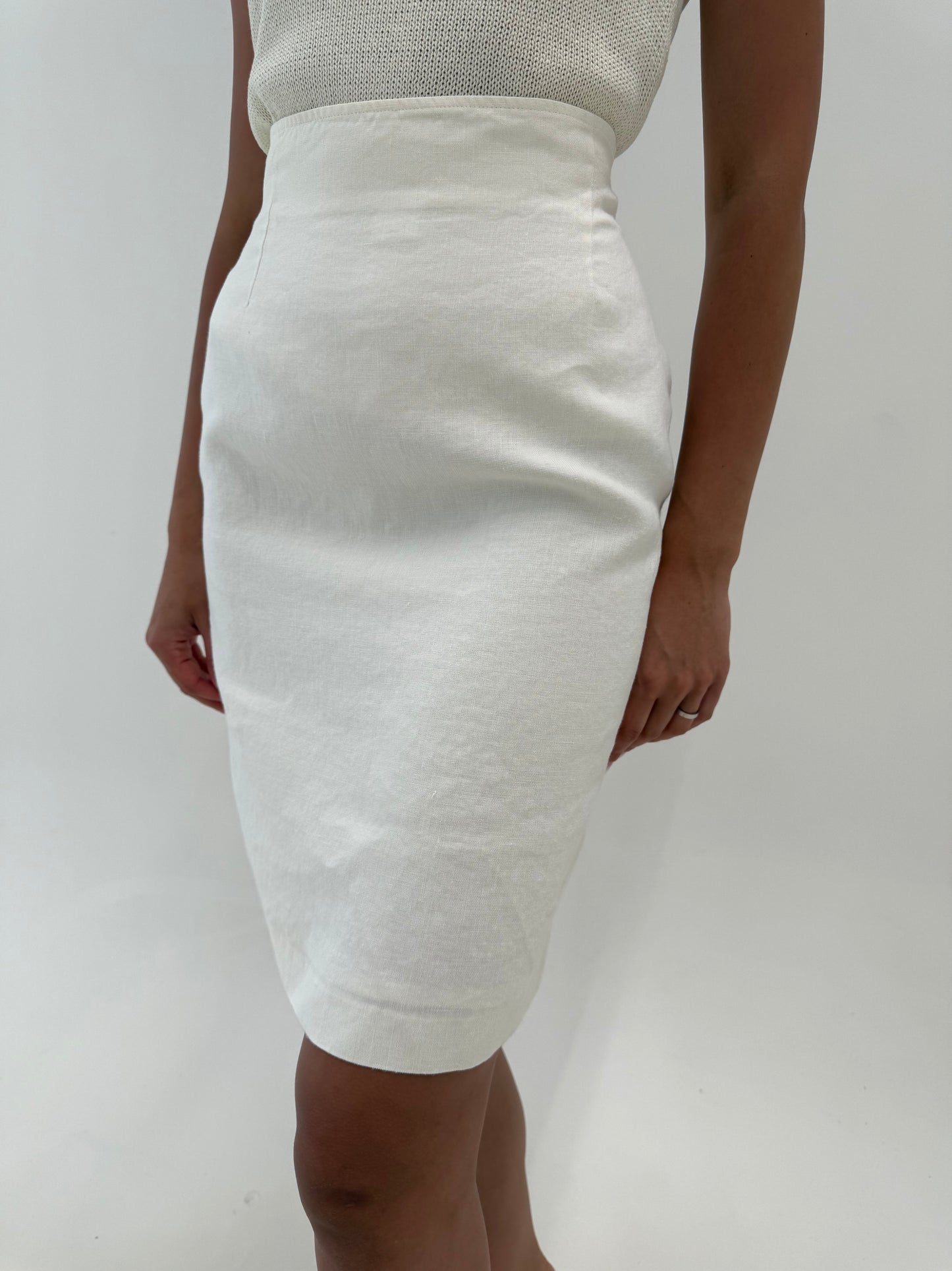 Fustă creion Max Mara din in cu talie ultra înaltă butter white