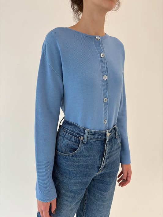 Cardigan italian baby blue din lana merino extrafina de gramaj mare