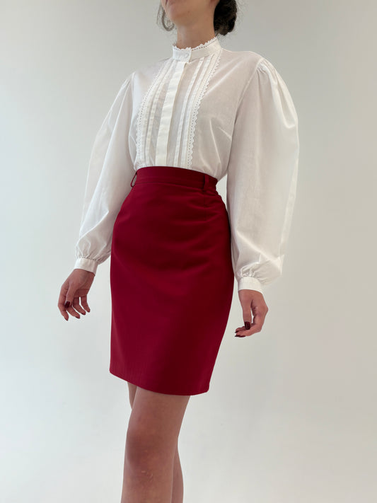 Fustă oxblood din stofita cu talie ultra înaltă elastică marcată