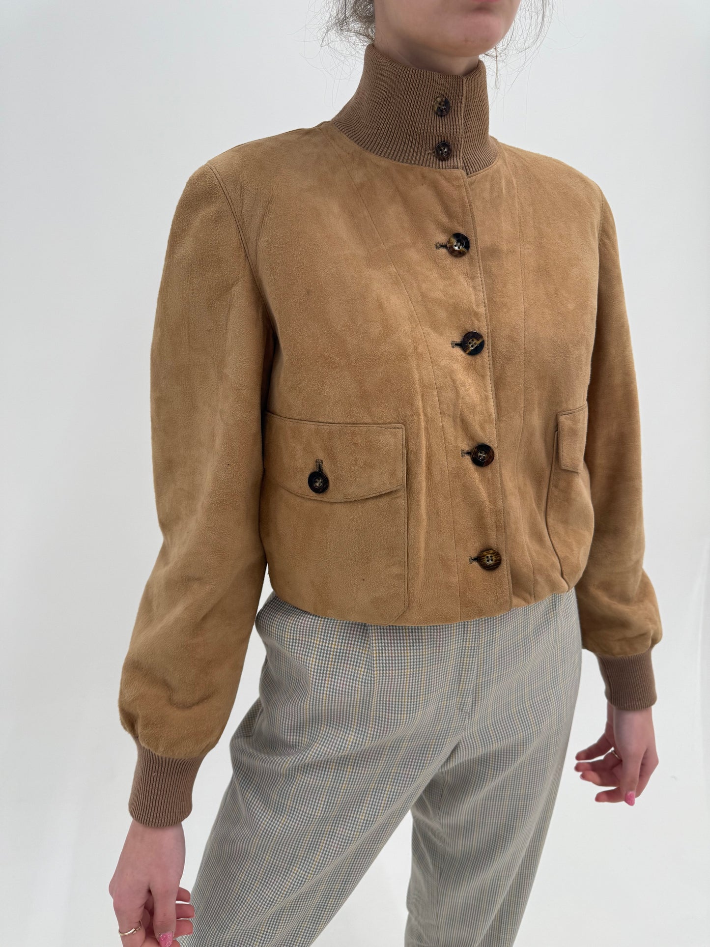 Geacă vintage bomber camel din piele extrem de moale și fină