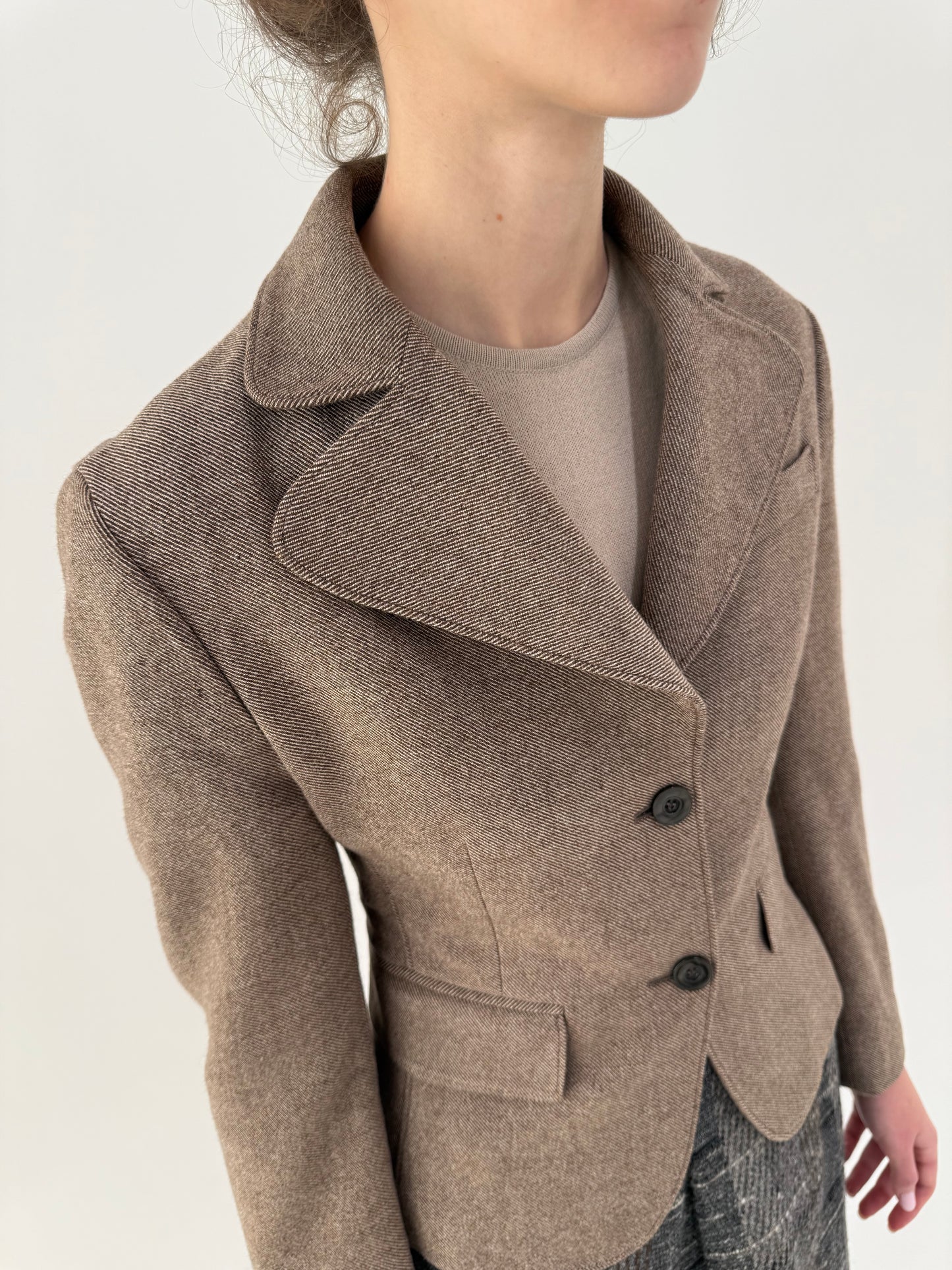 Sacou high end italian din stofă Chevron camel și chocolate brown