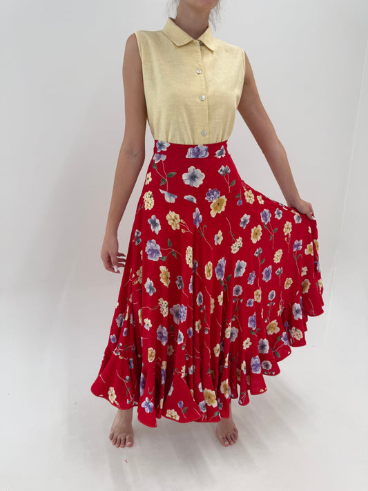 Fustă maxi ultra amplă super vaporoasă cu print floral delicat