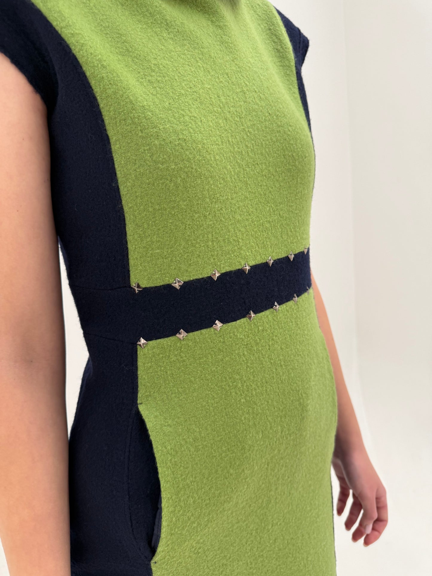 Rochie Escada gama Laurel colorblock din boiled wool extrafin în stil anii 60