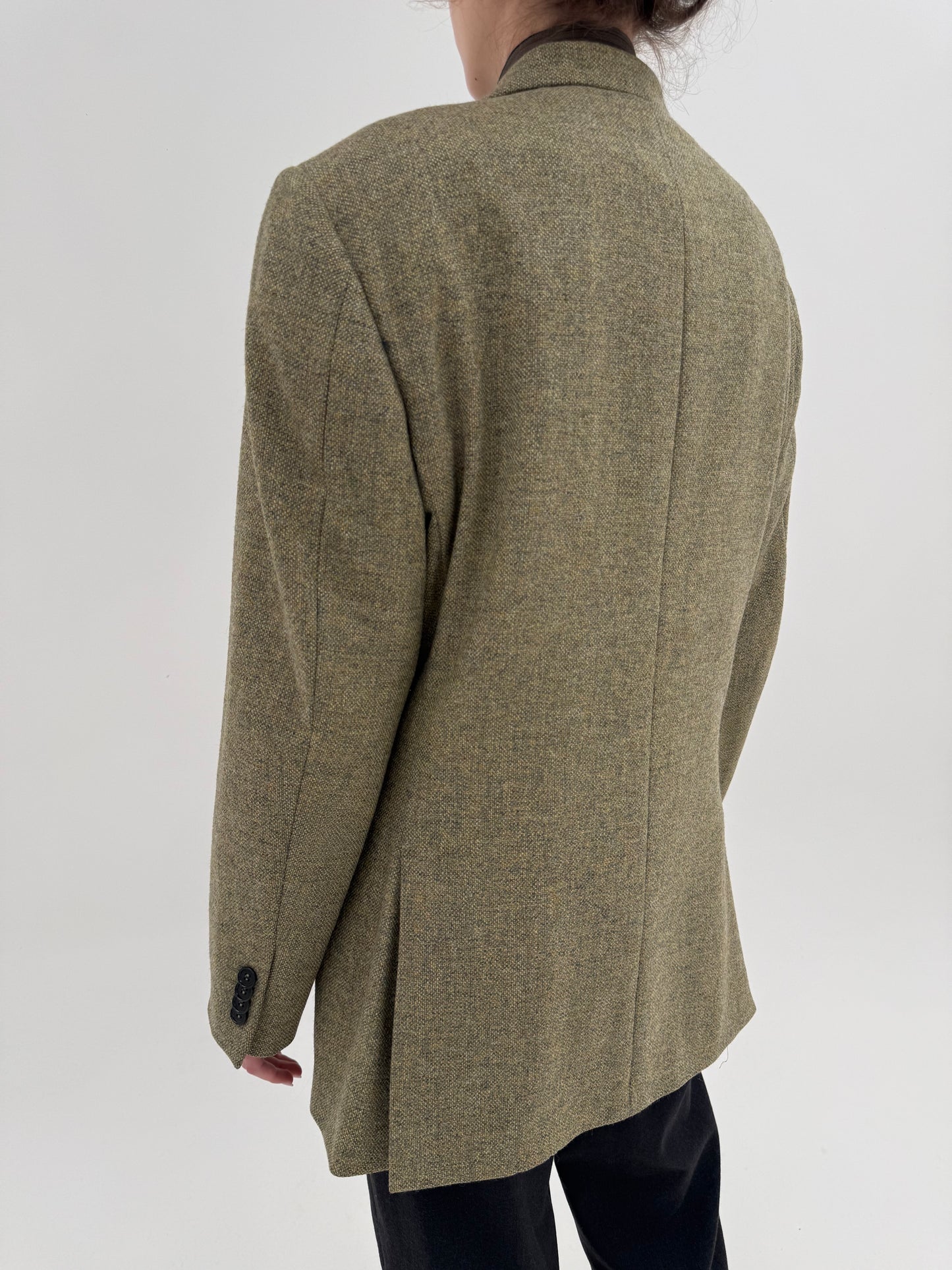 Sacou italian din tweed Donegal camel și kaki din lana în croi actual