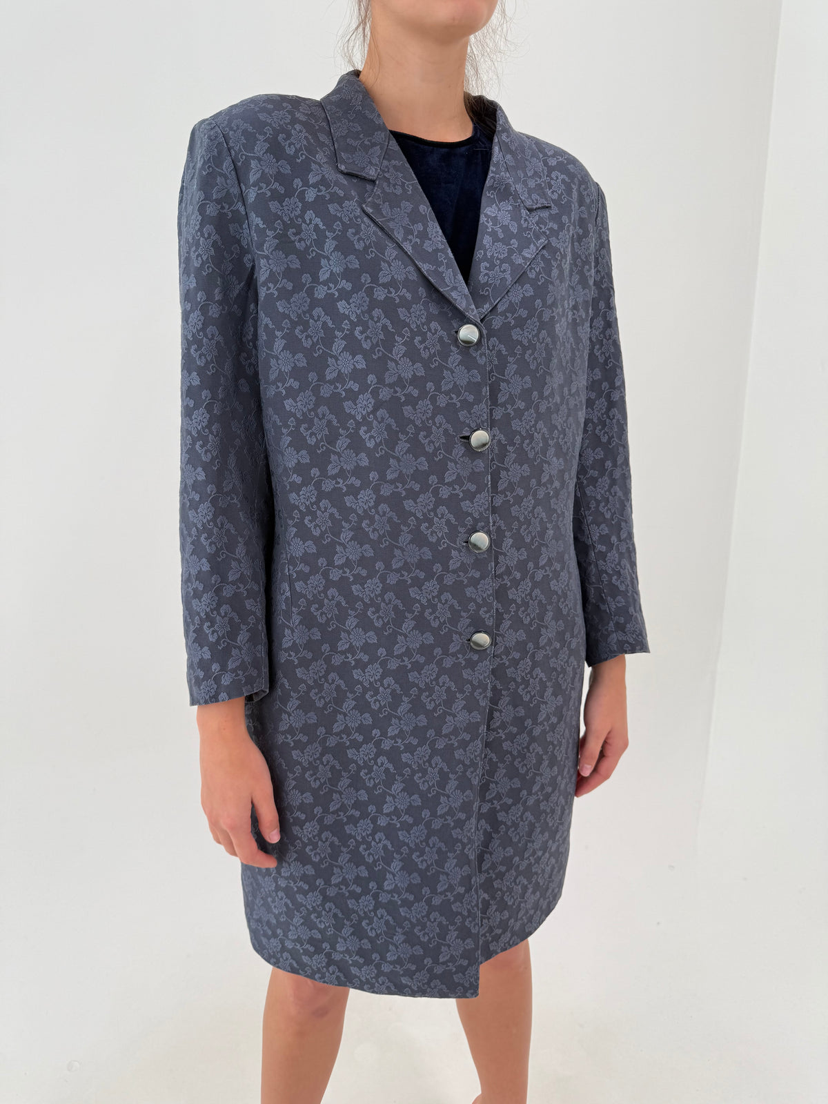 Pardesiu din jacquard blue gray din mix de lana extrafina și bumbac