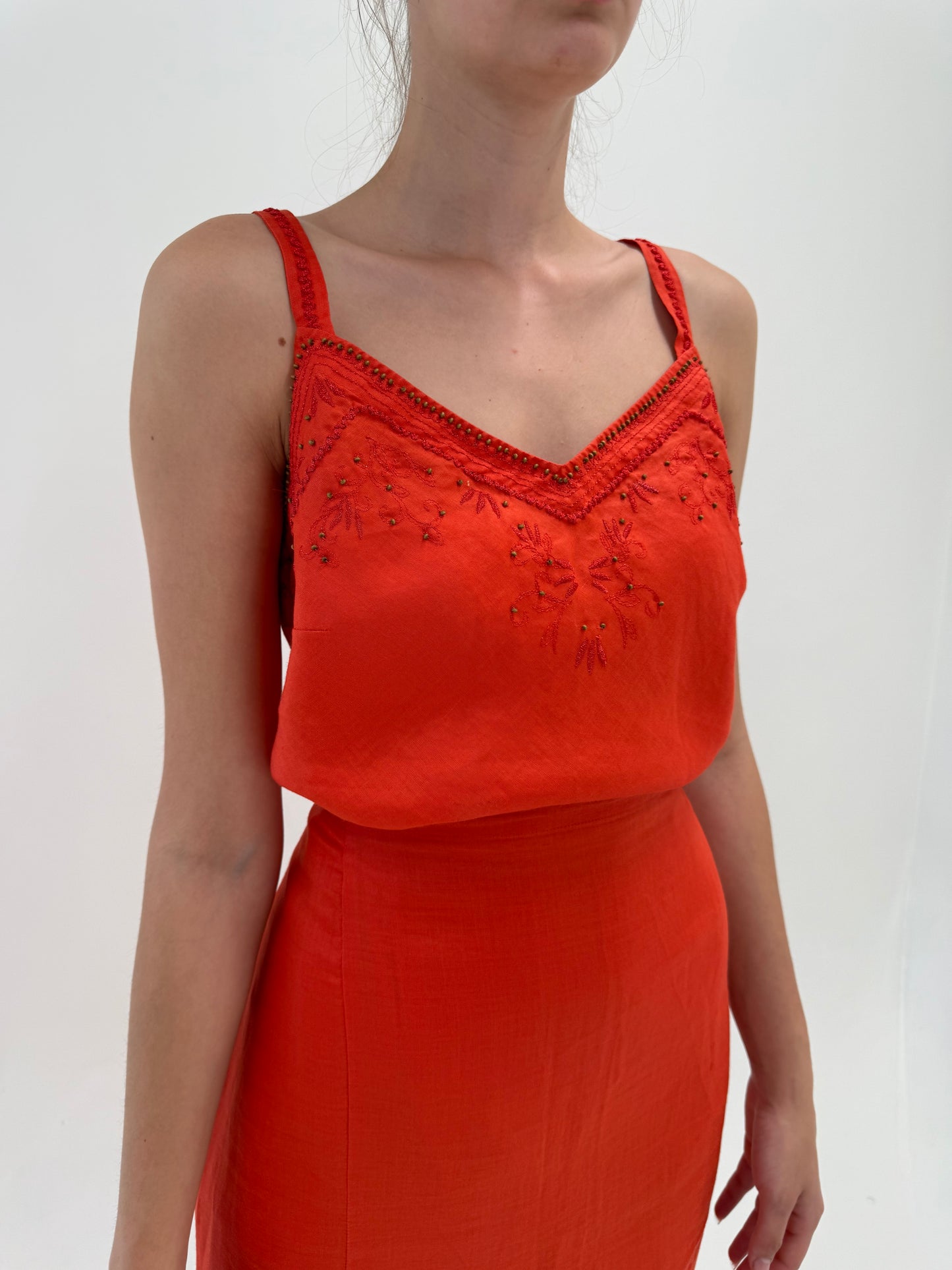 Deux piece de brand luxury italian plus size Elena Miro fire orange din in