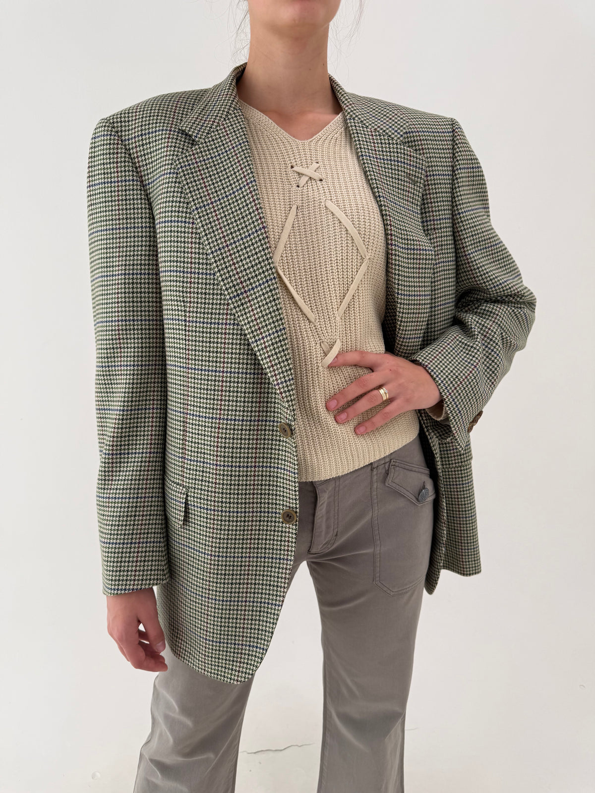 Sacou Yves Saint Laurent vintage ivoire pied de coq din lana și cașmir