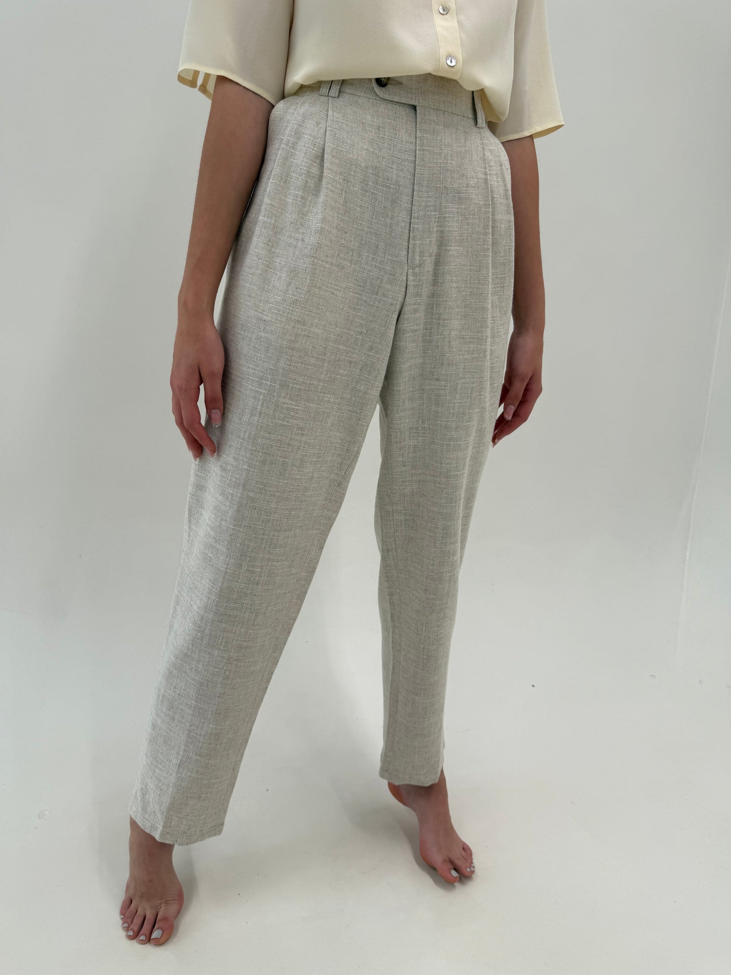 Pantaloni tall din pânză excepțională de in și modal sand nude