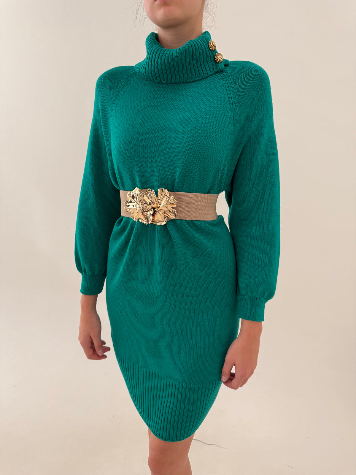 Rochie vintage emerald green din lana merino extrafina excepțională de gramaj mare
