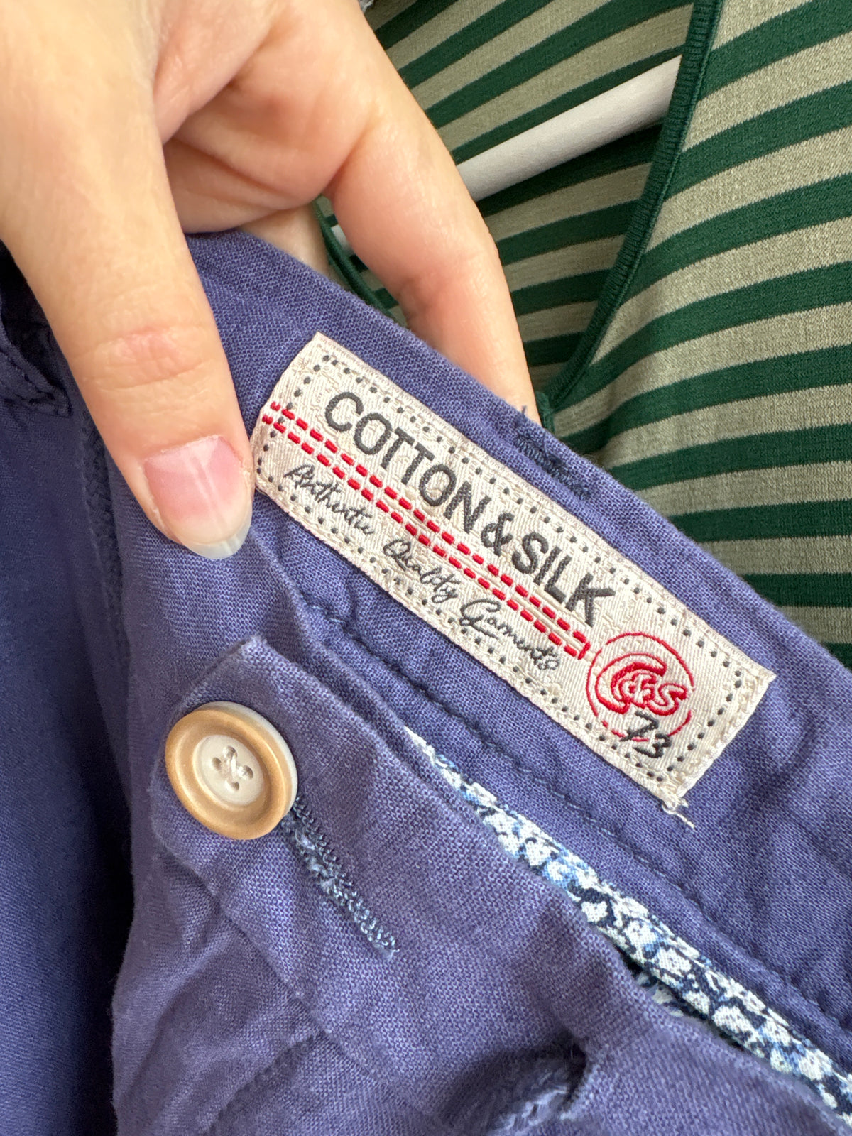 Pantaloni din pânză de in și bumbac Iris blue cu talie ultra înaltă