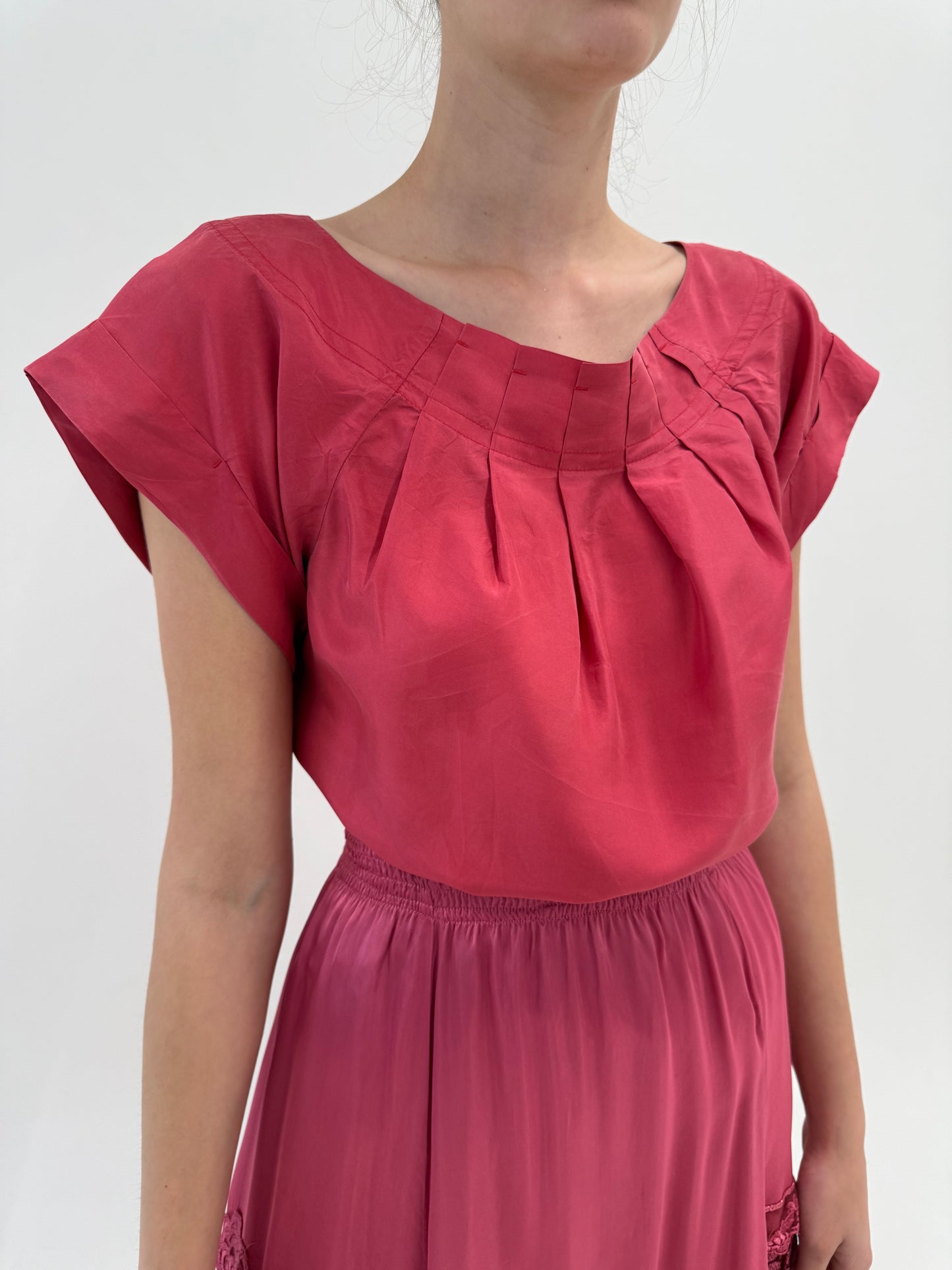 Top din panzica de mătase naturală in croi lejer rose pink