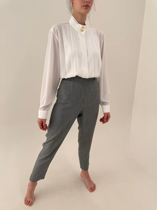 Pantaloni țigaretă alb cu negru cu talie ultra înaltă tall